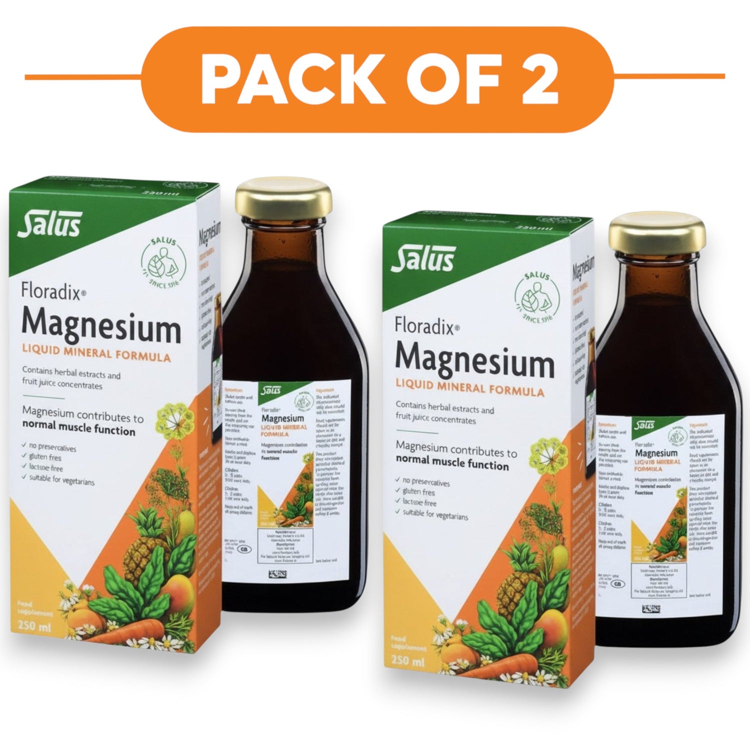 Floradix Magnesium Liquid Mineral Formula 250ml Pack of 2