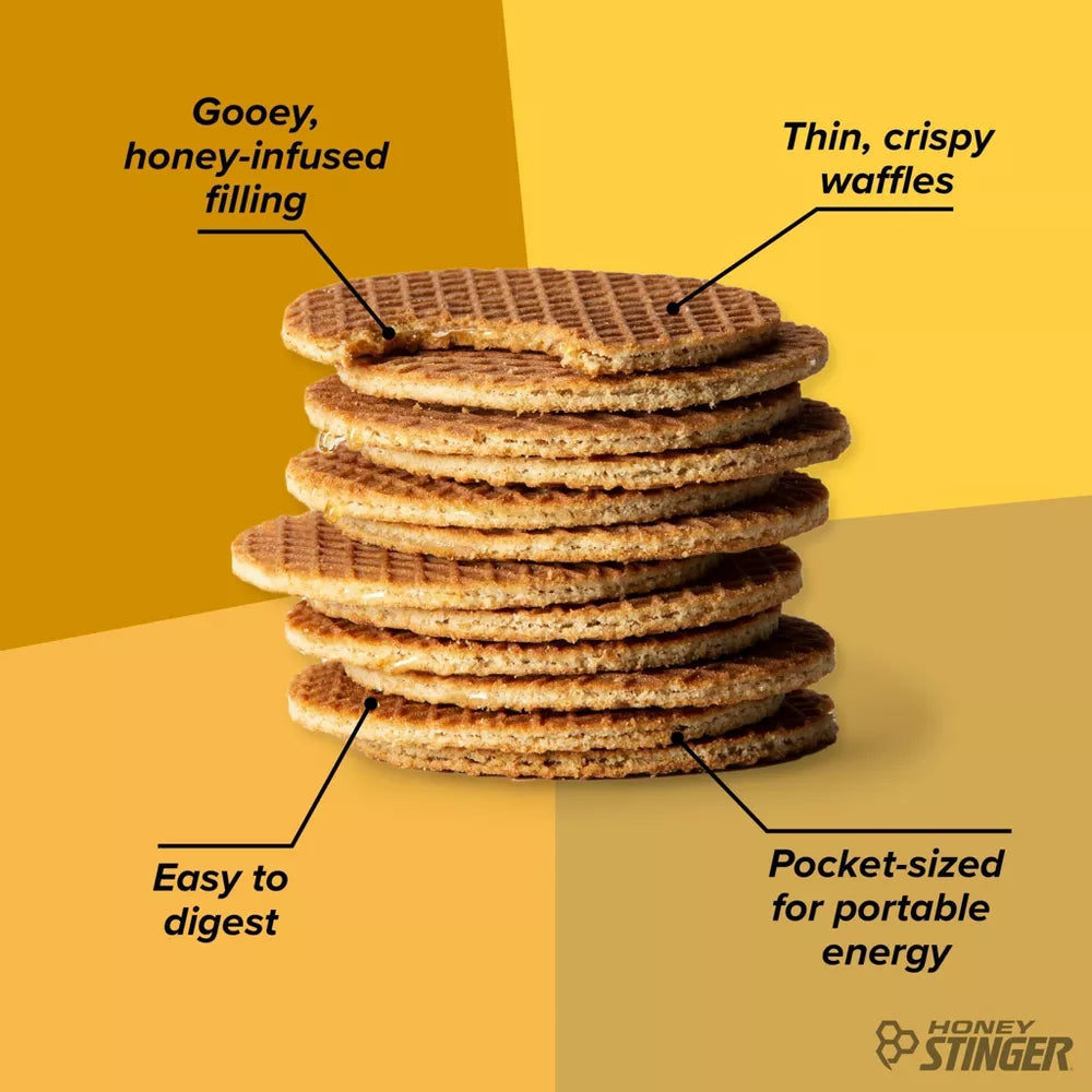 Honey Stinger Organic Honey Waffle snack, honey flavour, 30g single-serving wrapper, portable snack