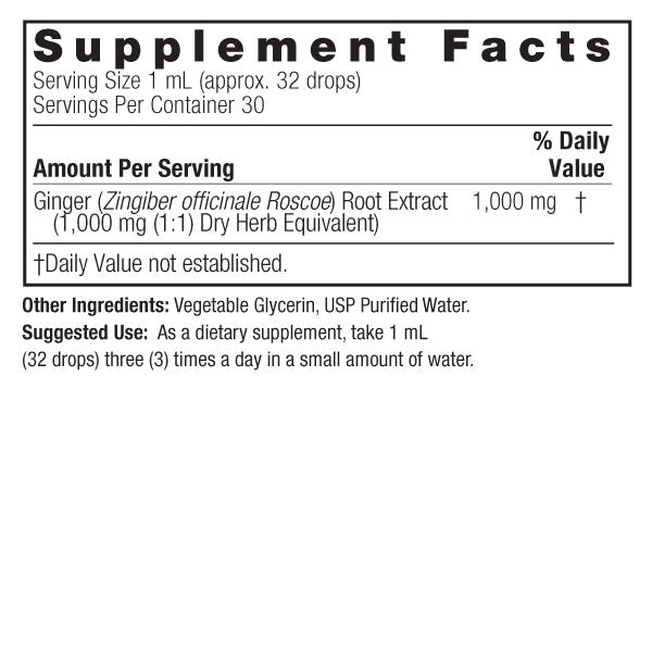 Nature's Answer Ginger Root Extract 30ml supplement facts and directions