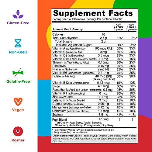 Supplement Facts & Ingredients Image: Goli Complete Kids Multi Gummies ingredient label 80 gummies