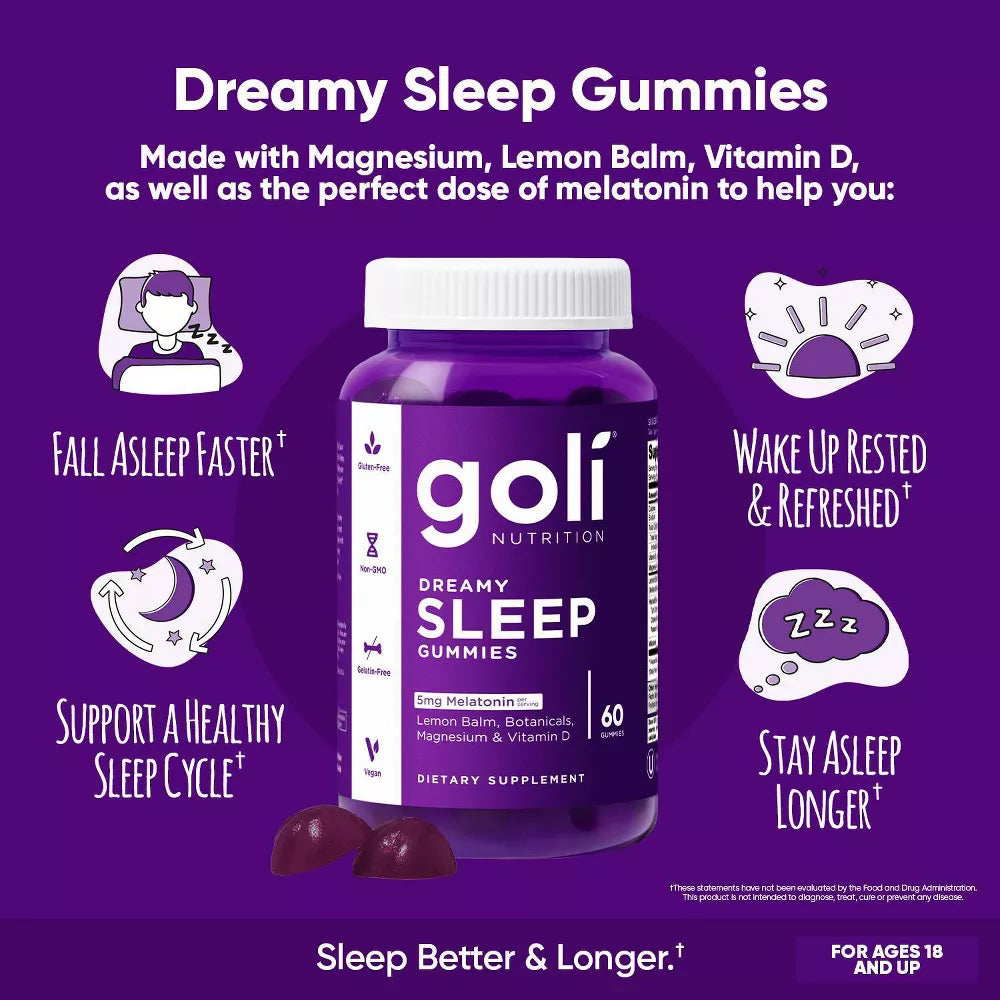 Goli Nutrition Dreamy Sleep Gummies 5mg Melatonin 60 Count