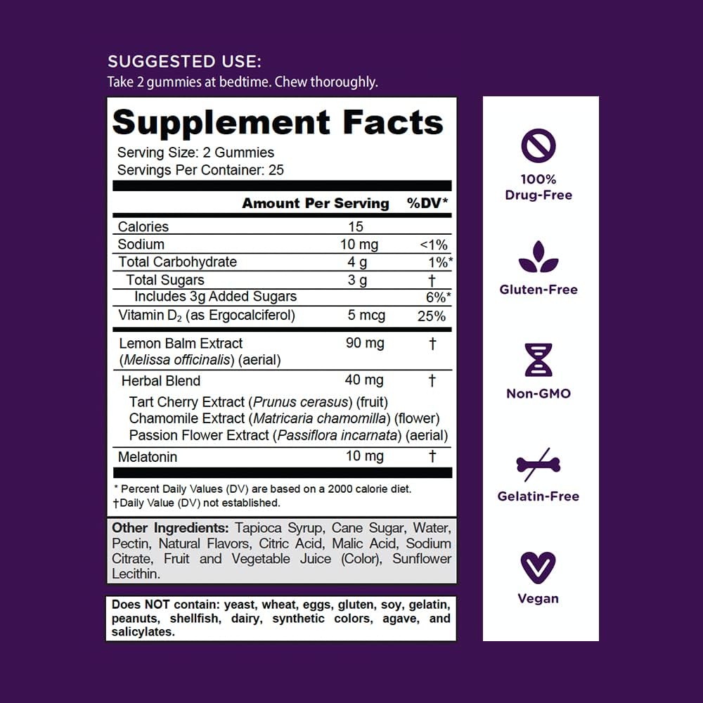 Supplement Facts & Ingredients Image: Goli Extra Strength Sleep Gummies ingredient label 50 gummies