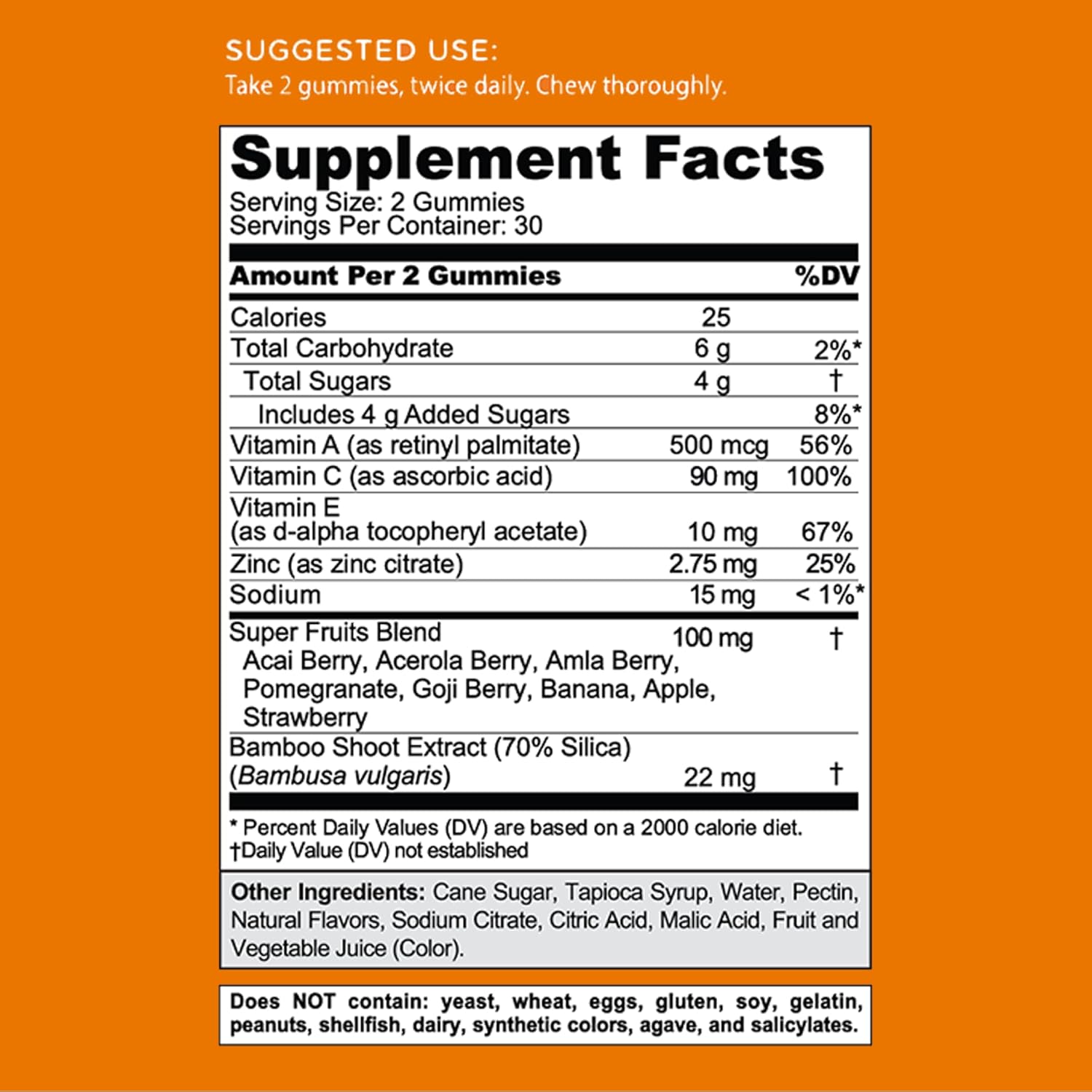 Supplement Facts & Ingredients Image: Goli Immune Gummies supplement facts label 60 count