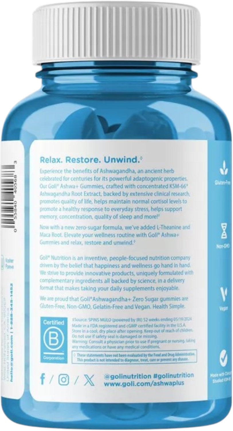 Barcode Image: Goli Nutrition ASHWA Plus Gummies barcode packaging 60 count