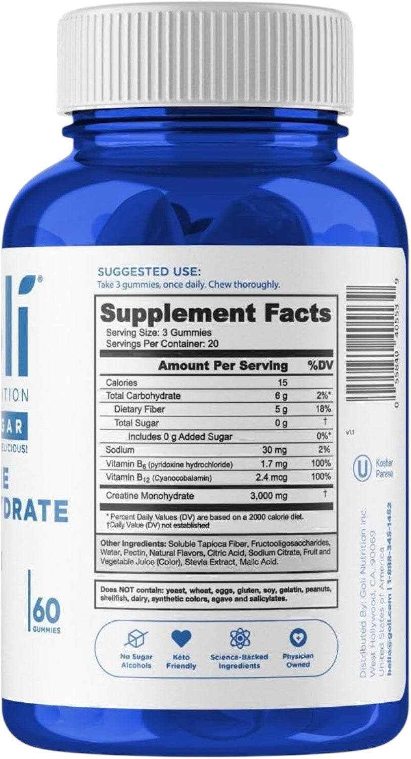 Goli Nutrition Zero Sugar Creatine Monohydrate Gummies 60 Count