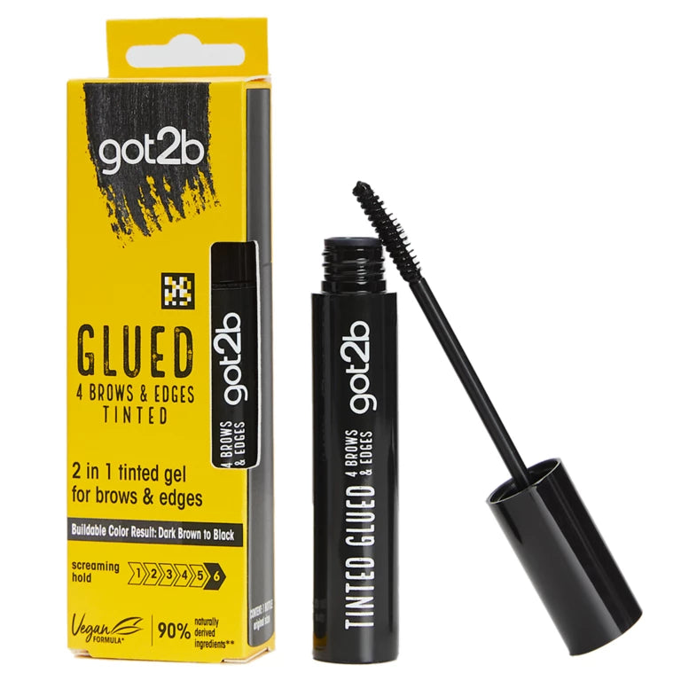 got2b Glued 4 Brows and Edges Tinted Gel Dark Brown to Black 16ml front product packaging