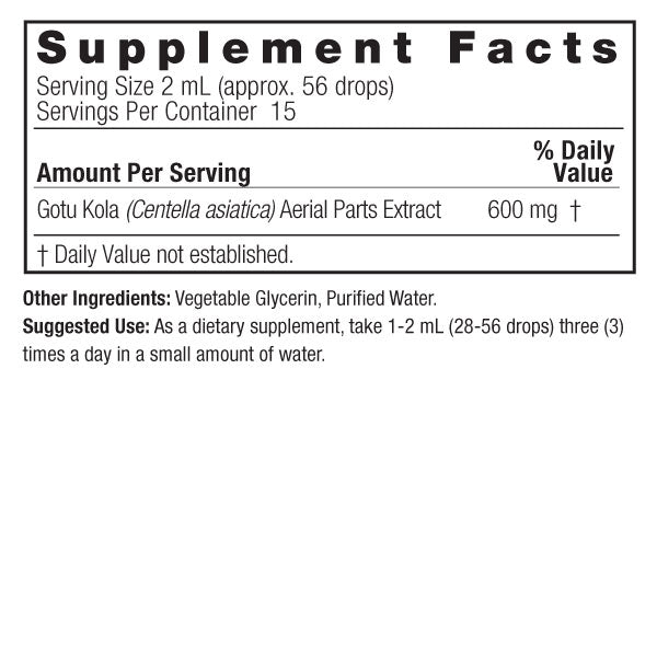 Nature’s Answer gotu kola supplement facts alcohol free 30ml back label