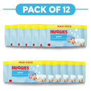 Huggies Pure Baby Wipes 99% Pure Water 60 Wipes Pack of 12
