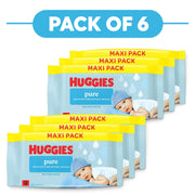 Huggies Pure Baby Wipes 99% Pure Water 60 Wipes Pack of 6