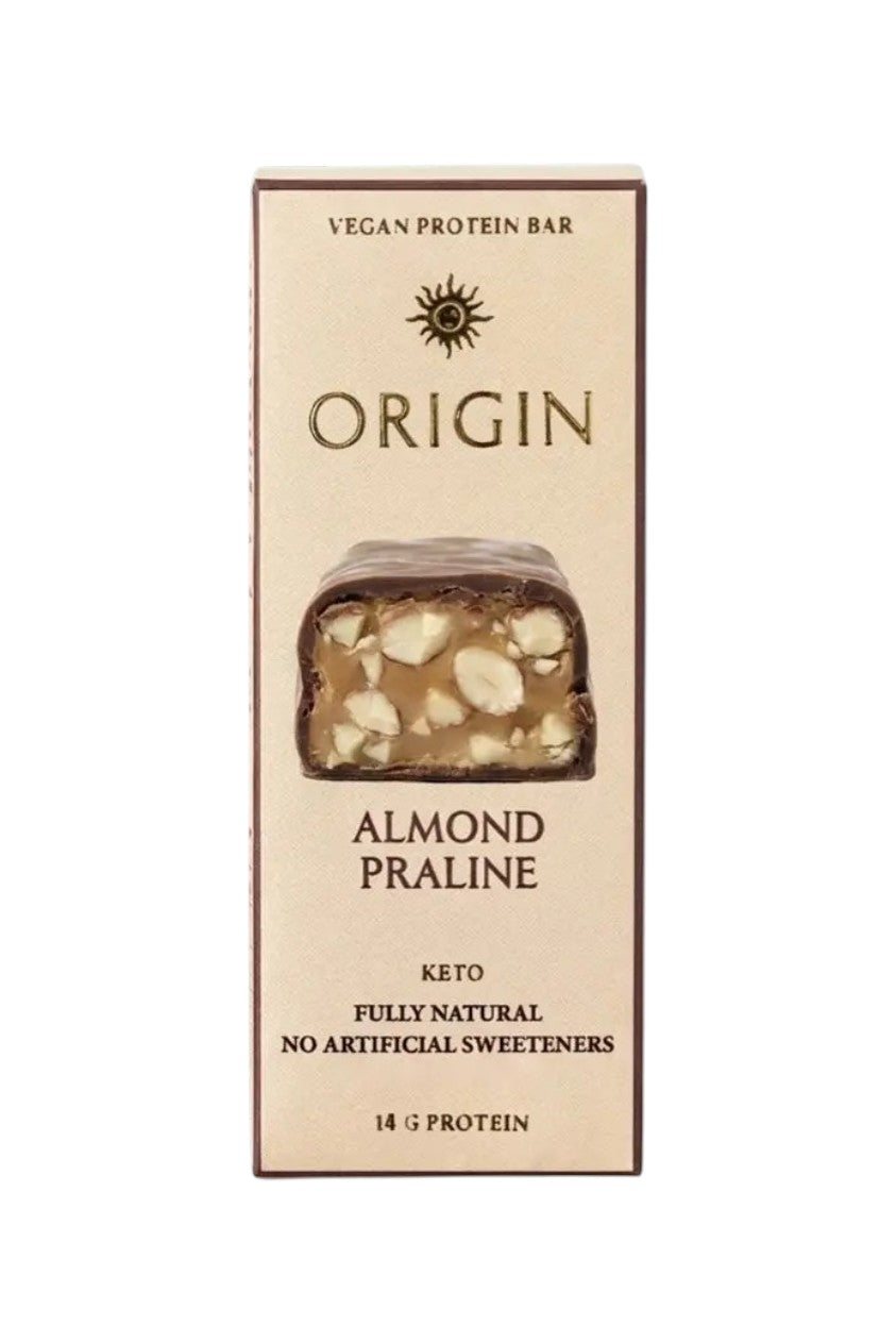 Origin Almond Praline Vegan Protein Bar multipack 12 x 45g packaging