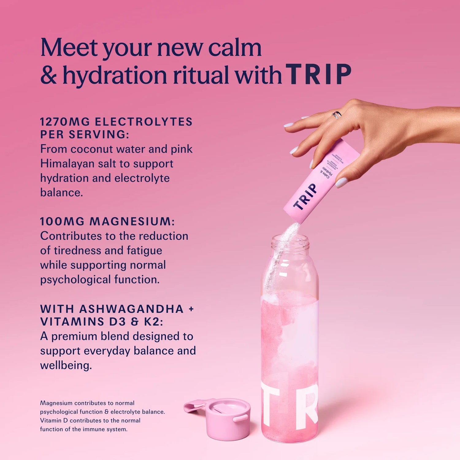 TRIP Calm & Hydrate Magnesium Electrolyte Powder 30 sachets preparation in water