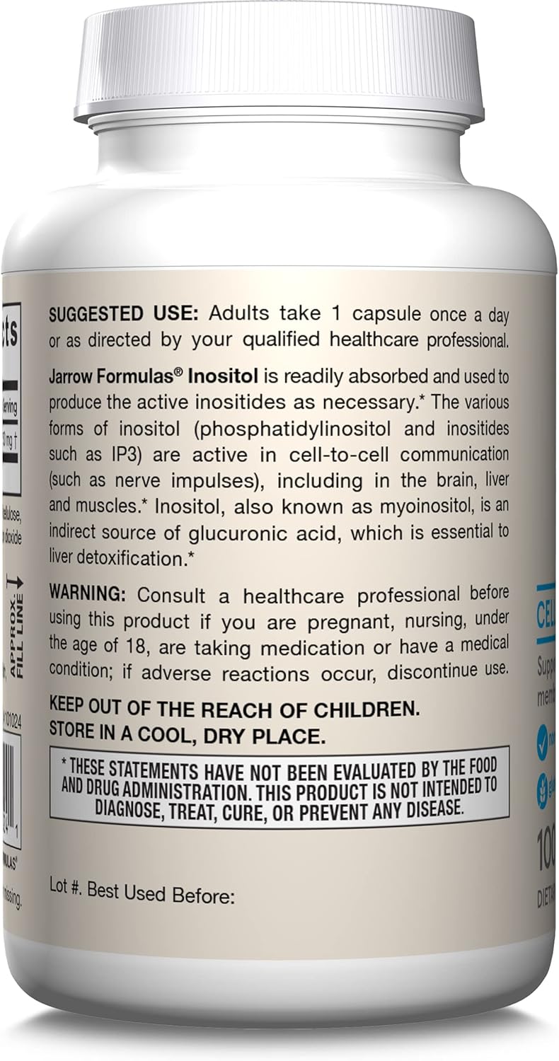 How to Use Image: Jarrow Formulas Inositol 750mg veggie capsules usage instructions 100 count