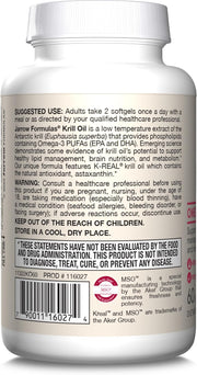How to Use & Barcode Image: Jarrow Formulas krill oil omega 3 60 softgels usage instructions with meal
