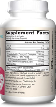Supplement Facts Image: Jarrow Formulas krill oil omega 3 supplement facts and ingredients