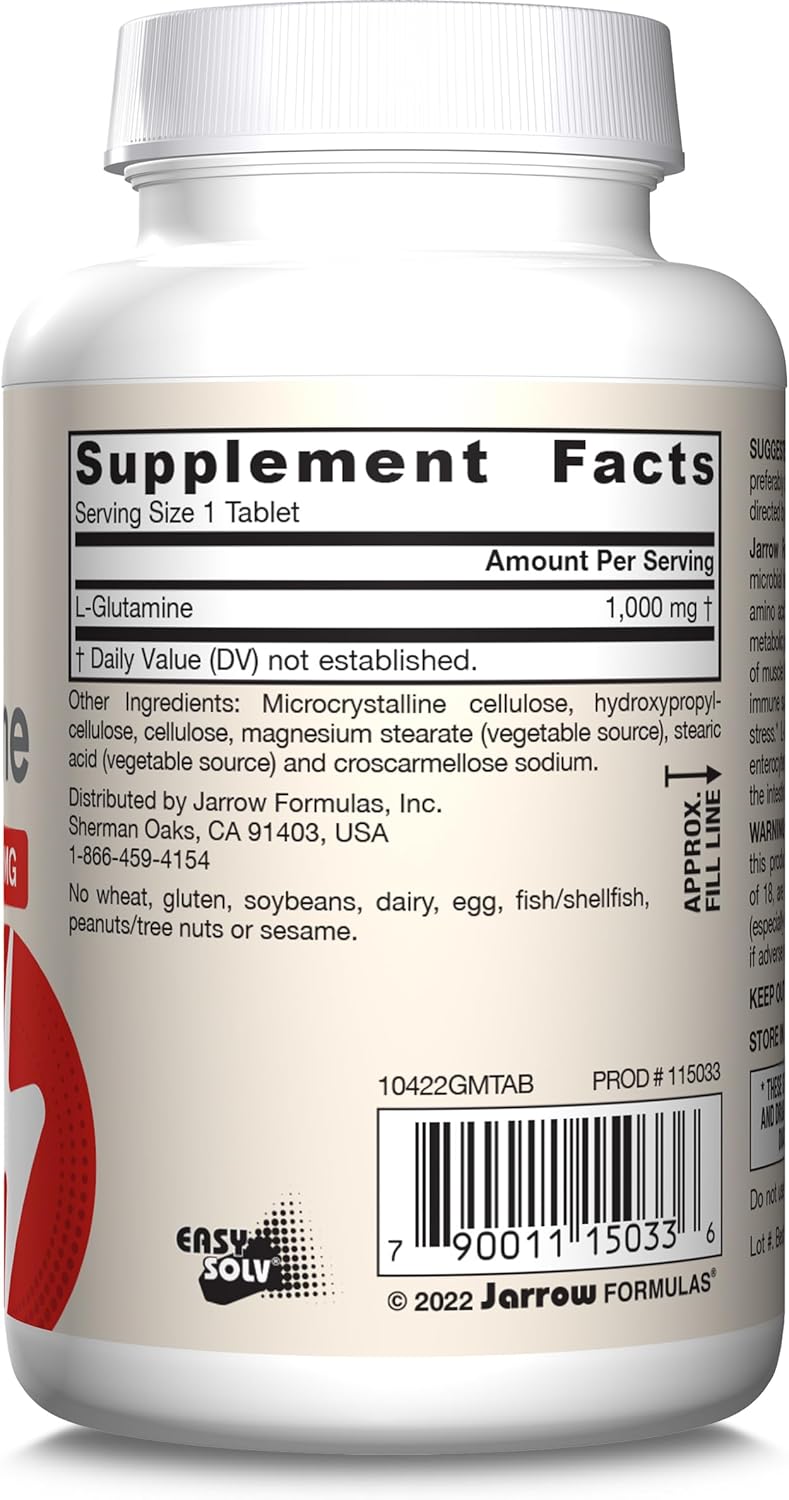 Barcode Image: Jarrow Formulas l glutamine 1000mg tablets 100 count barcode packaging