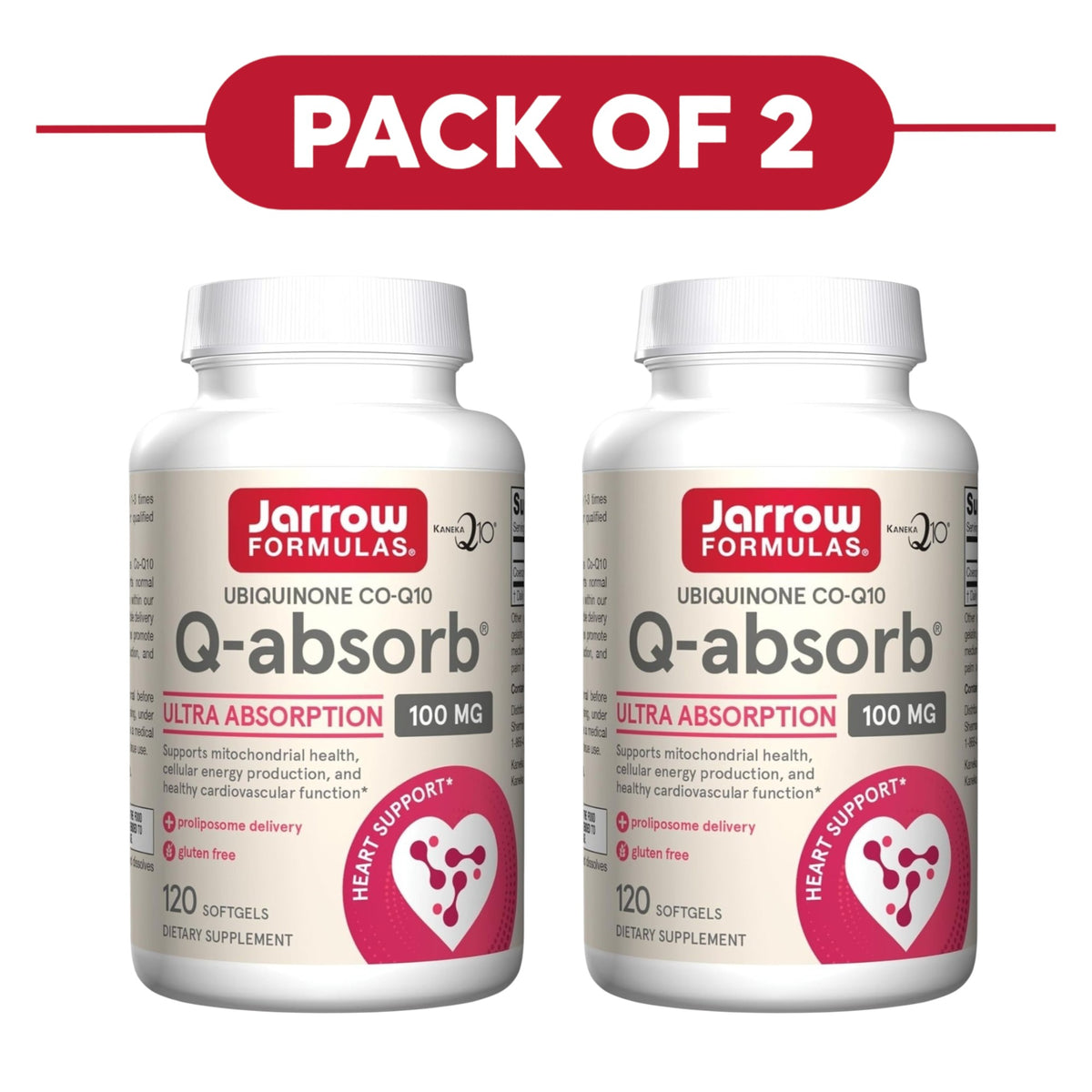 Jarrow Formulas Q-absorb Ubiquinone Co-Q10 100mg 120 Softgels Pack of 2
