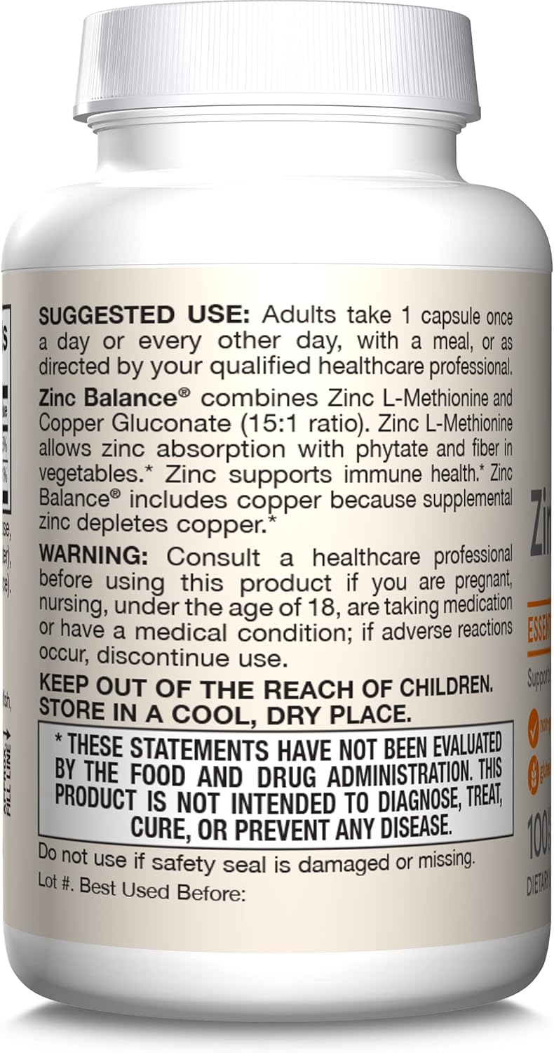 Jarrow Formulas Zinc Balance 15mg with copper veggie capsules usage instructions 100 count