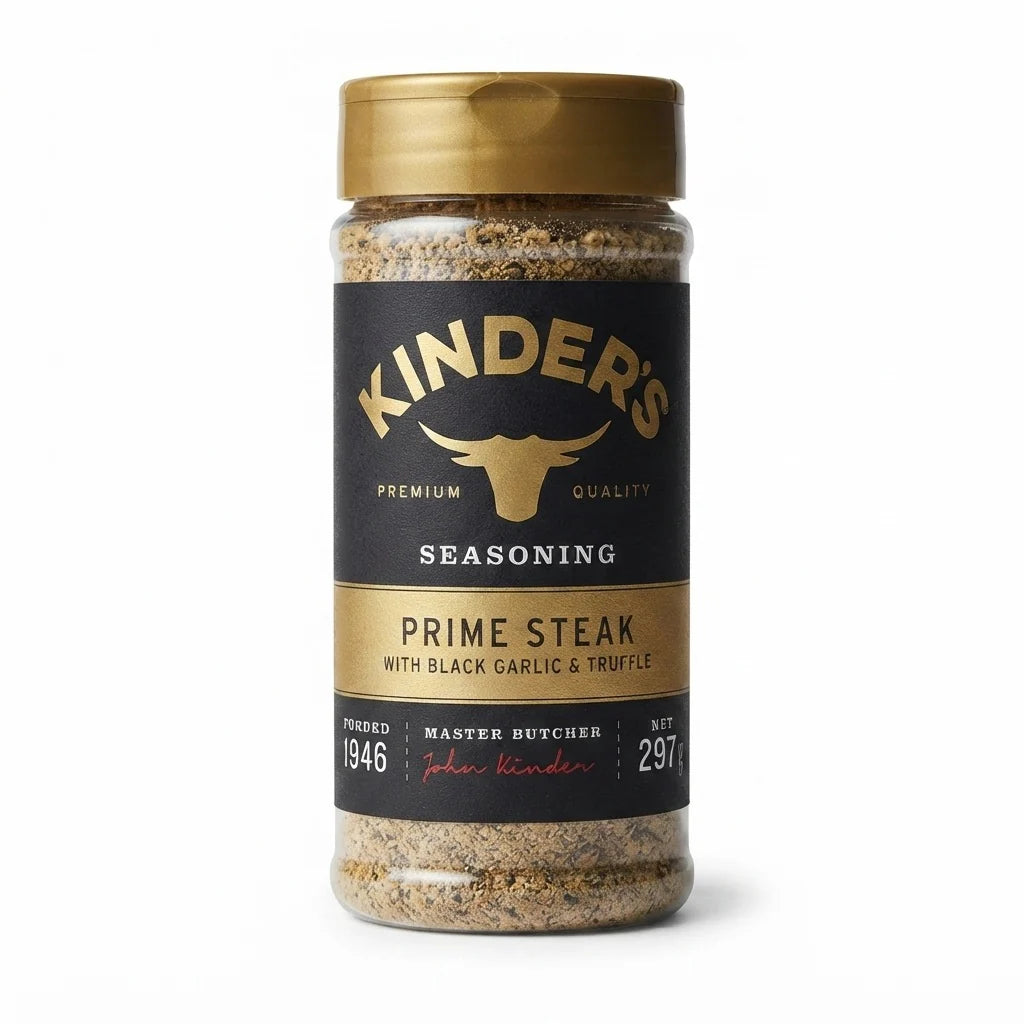 Kinder's Prime Steak Black Garlic & Truffle Seasoning shaker bottle 297g