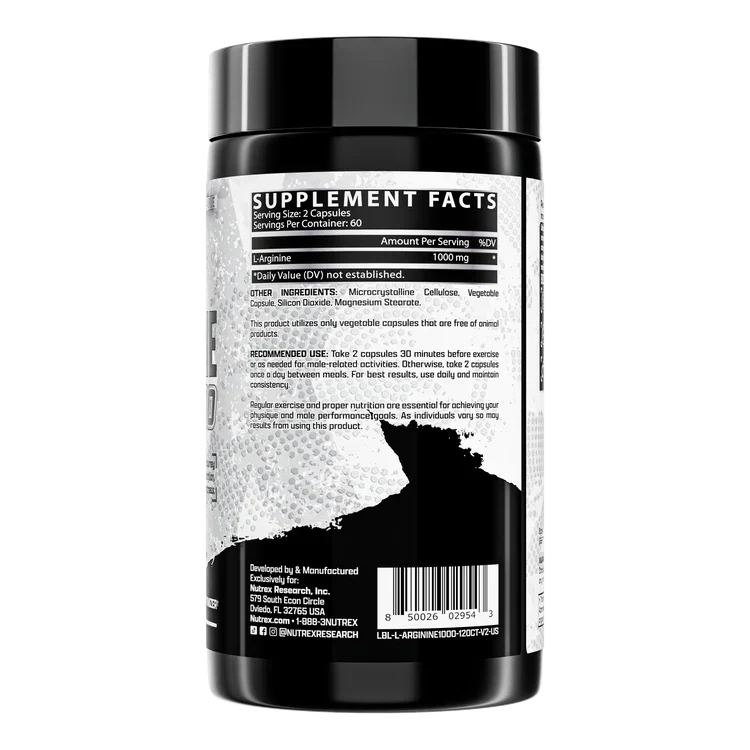 Nutrex L-Arginine 1000mg 120 capsules barcode packaging