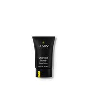 Lumin Charcoal Face Scrub for Men, 30mL tube, on white background.