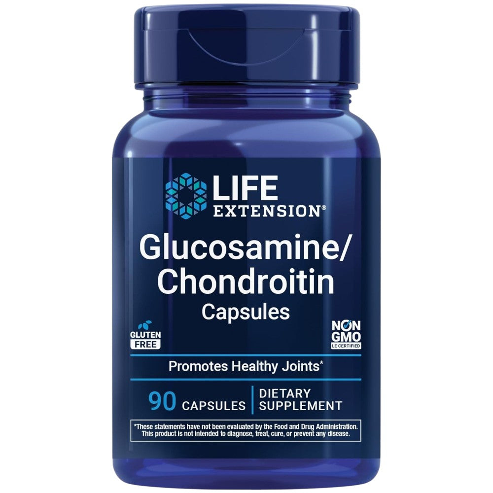 Life Extension Glucosamine Chondroitin capsules blue bottle packaging, no flavour, 90 capsules