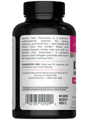 Supplement facts label and barcode for NeoCell Keratin Hair Volumizer capsules.