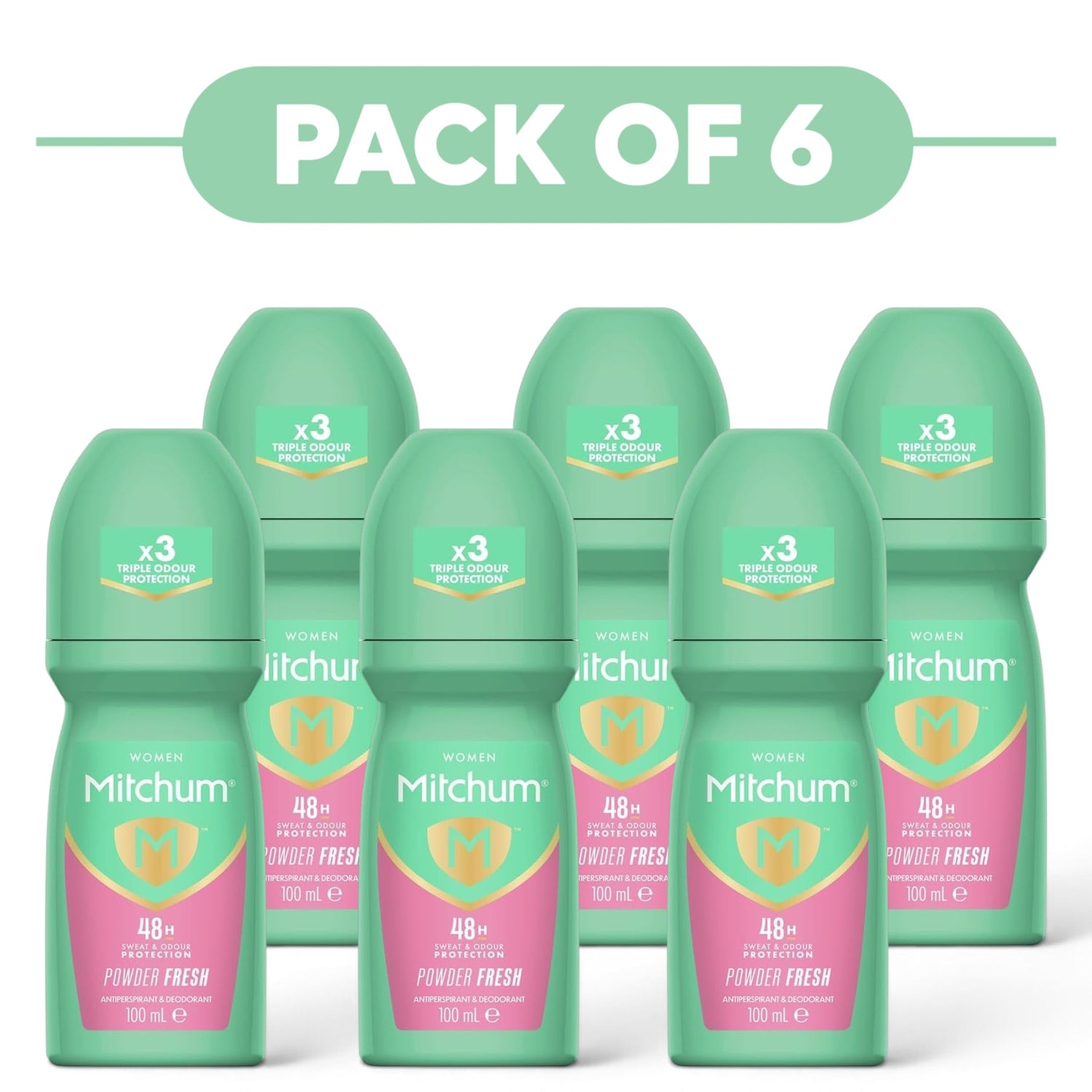 Mitchum Women Powder Fresh Antiperspirant Roll-On 100ml Pack of 6
