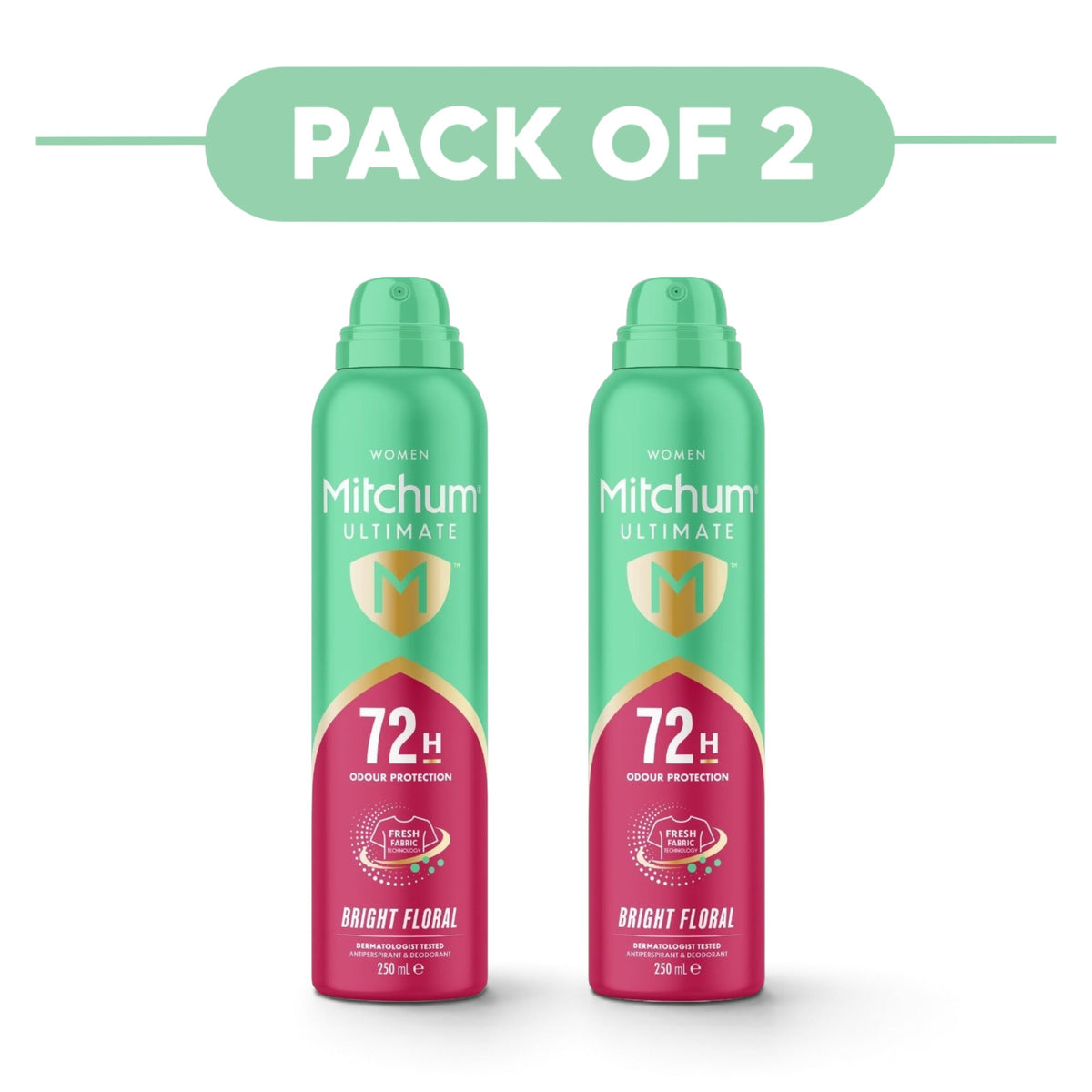 Mitchum Women's Ultimate 72H Bright Floral Aerosol 250ml Pack of 2