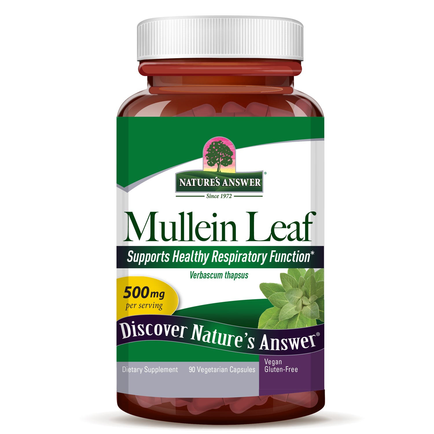 Nature's Answer Mullein Leaf Vegan Capsules 90 count supplement front bottle label