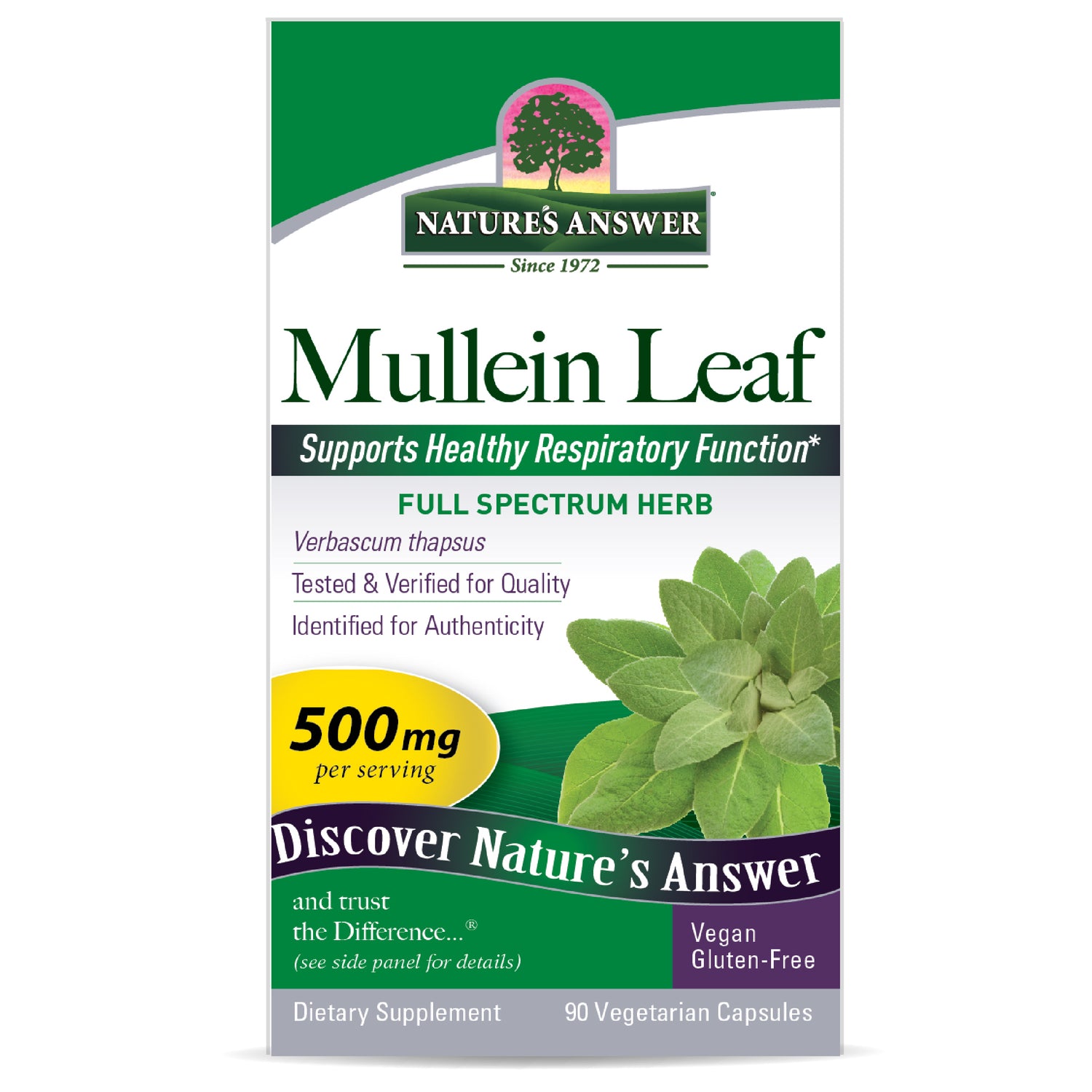 Nature's Answer Mullein Leaf Vegan Capsules 90 count supplement front  box label