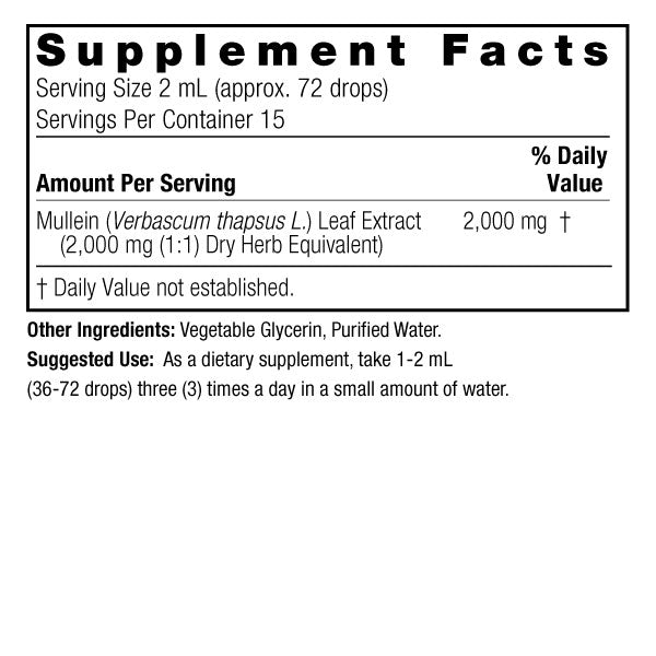 Nature’s Answer Mullein Leaf Extract alcohol-free liquid 30ml ingredients and directions