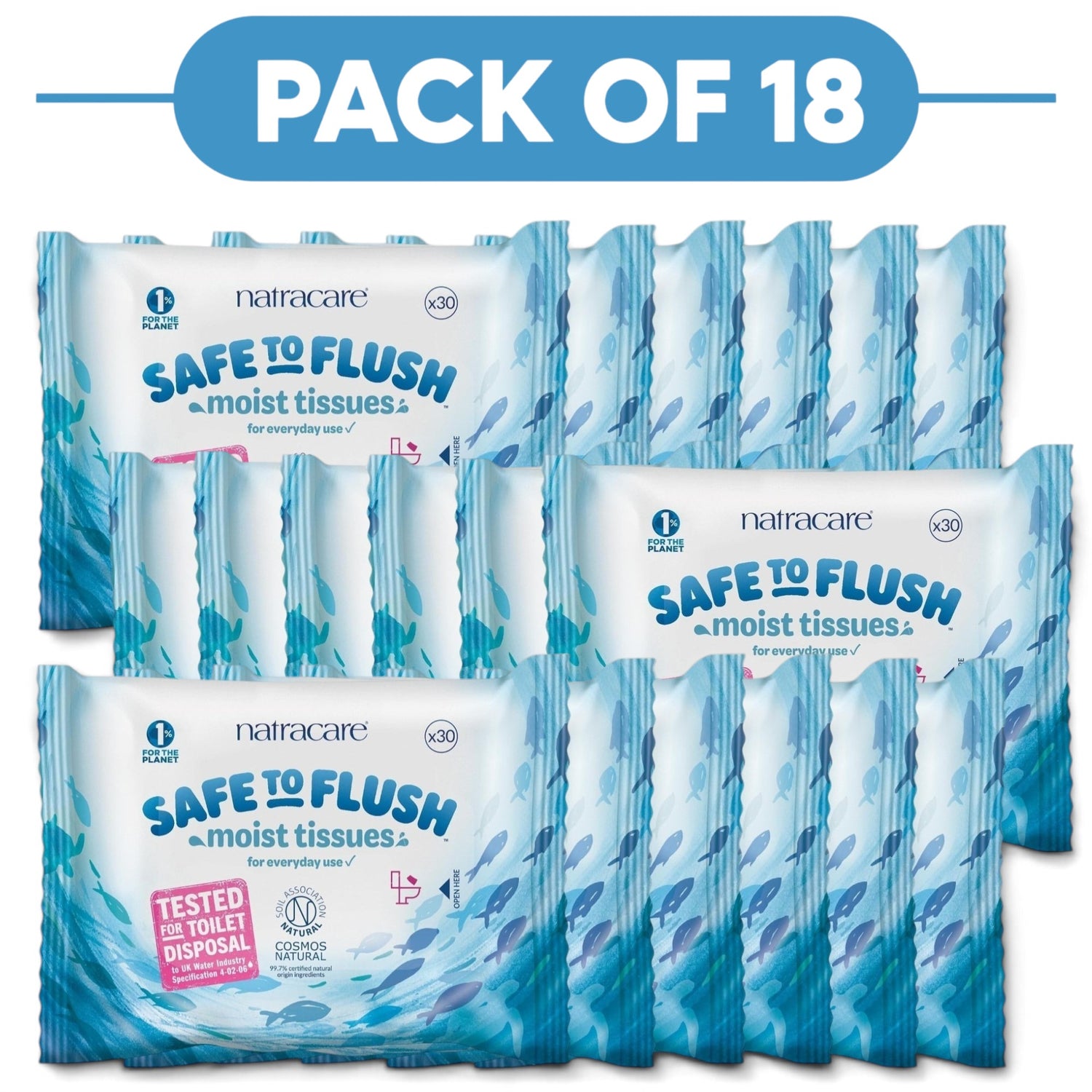 Natracare Safe To Flush Moist Tissues 30 Tissues Pack of 18