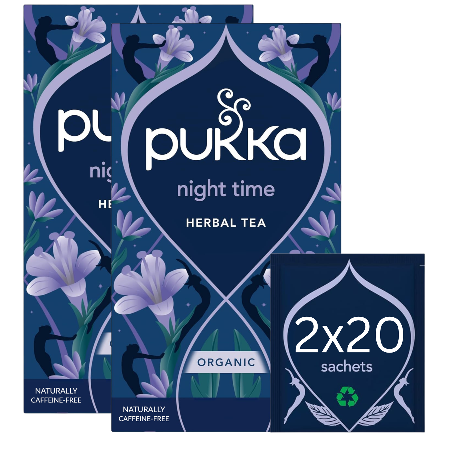 Pukka Organic Night Time Herbal Tea box, 40 sachets, 20g.