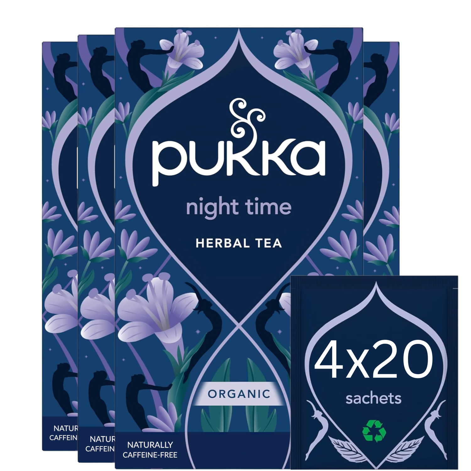 Pukka Organic Night Time Herbal Tea box, 80 sachets, 20g.