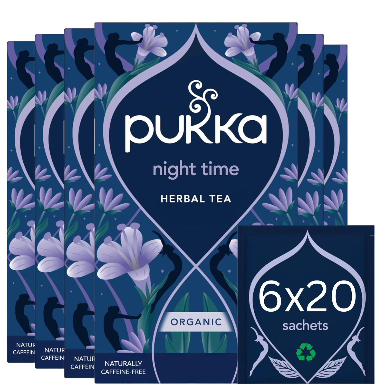Pukka Organic Night Time Herbal Tea box, 120 sachets, 20g.