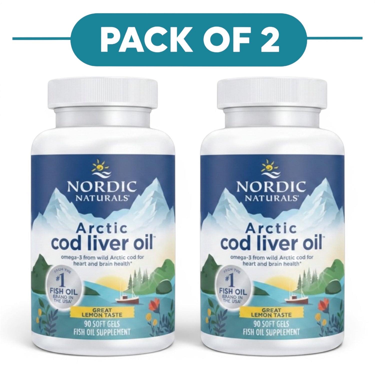 Nordic Naturals Arctic Cod Liver Oil Omega-3 Lemon 90 Soft Gels Pack of 2