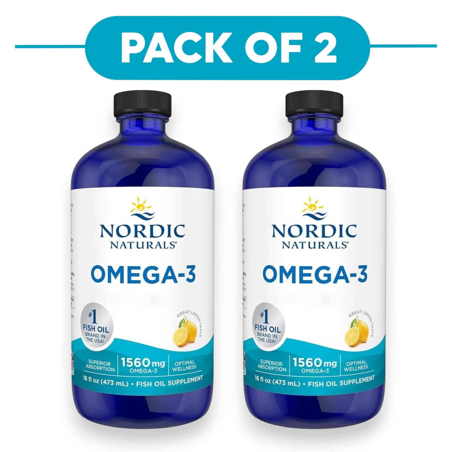 Nordic Naturals Omega-3 1560mg Lemon Liquid Fish Oil 473ml Pack of 2