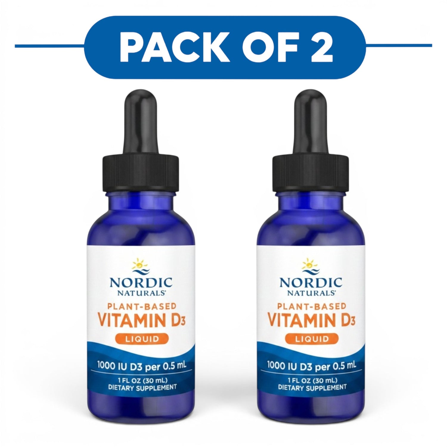 Nordic Naturals Plant-Based Vitamin D3 Liquid 1000 IU Apple 30ml Pack of 2