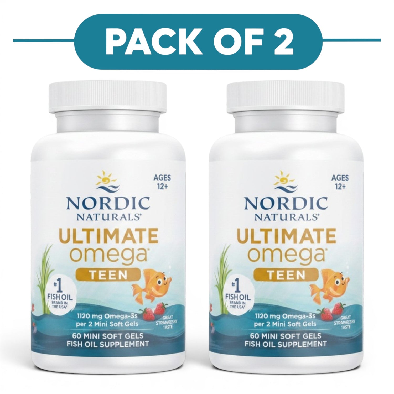 Nordic Naturals Ultimate Omega Teen Strawberry 60 Mini Soft Gels Pack of 2