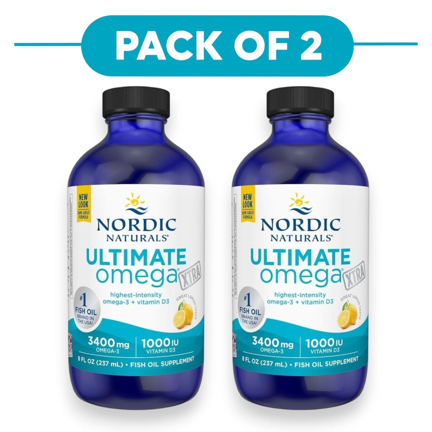 Nordic Naturals Ultimate Omega Xtra Liquid Lemon with Vitamin D3 237ml Pack of 2