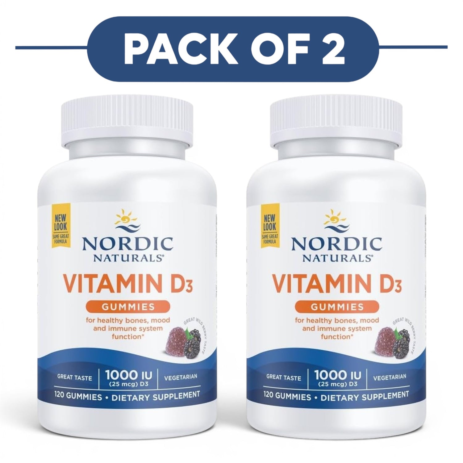 Nordic Naturals Vitamin D3 1000 IU Wild Berry 120 Gummies Pack of 2