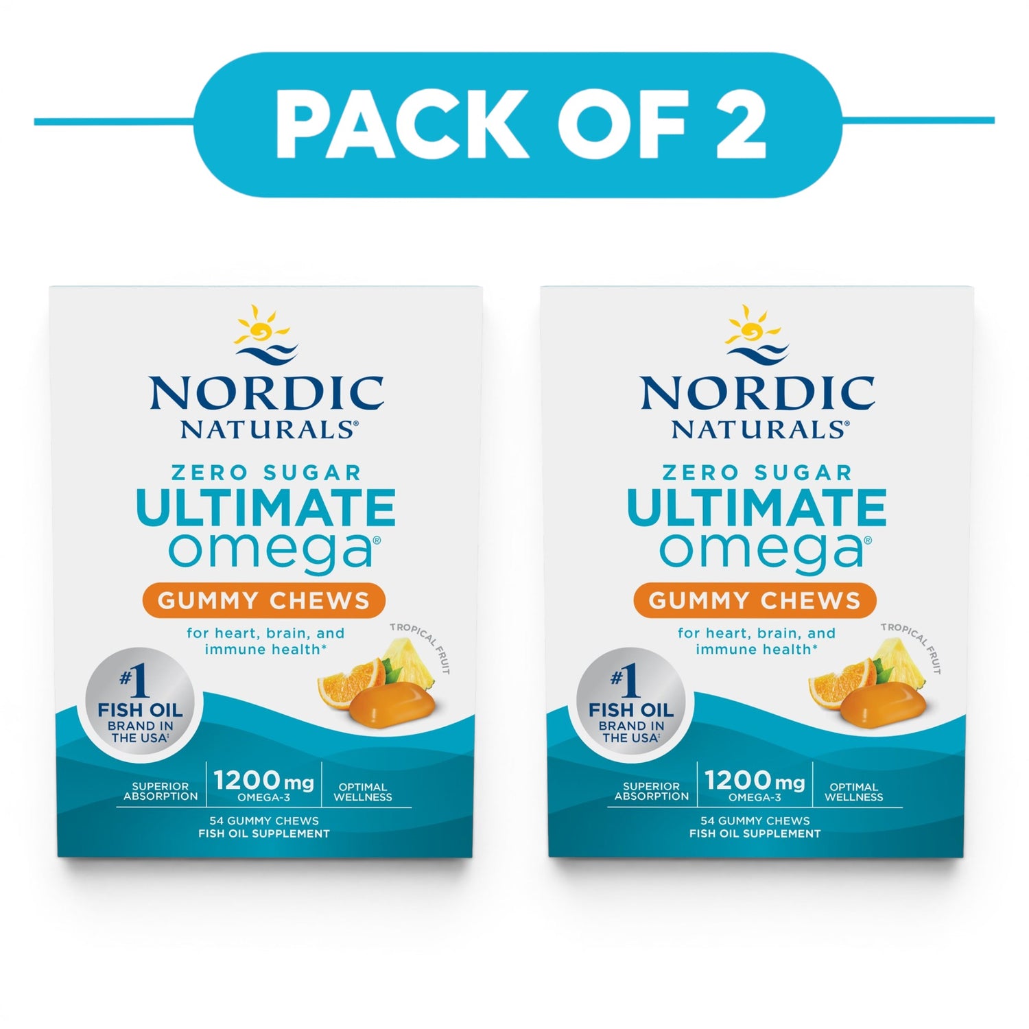 Nordic Naturals Zero Sugar Ultimate Omega 1200mg 54 Gummies Pack of 2