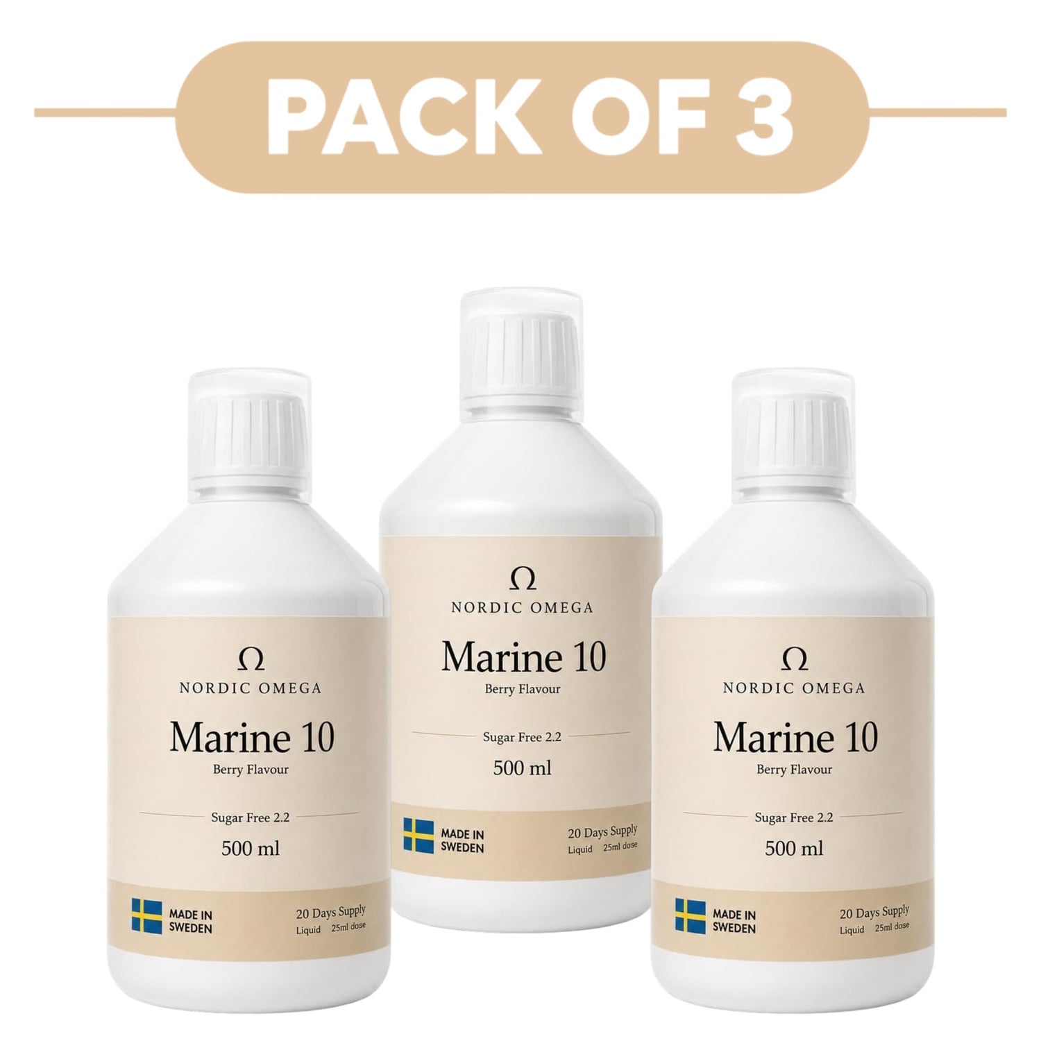 Nordic Omega Marine Collagen 10 Sugar Free Berry 500ml Pack of 3
