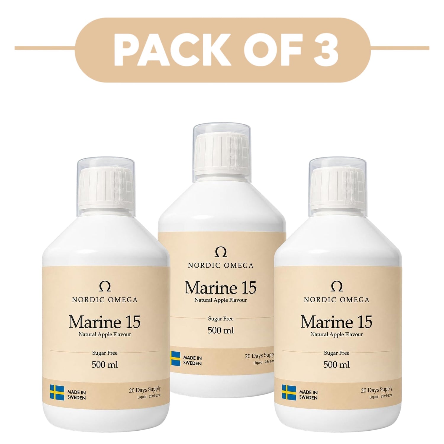 Nordic Omega Marine Collagen 15 Sugar Free Apple 500ml Pack of 3