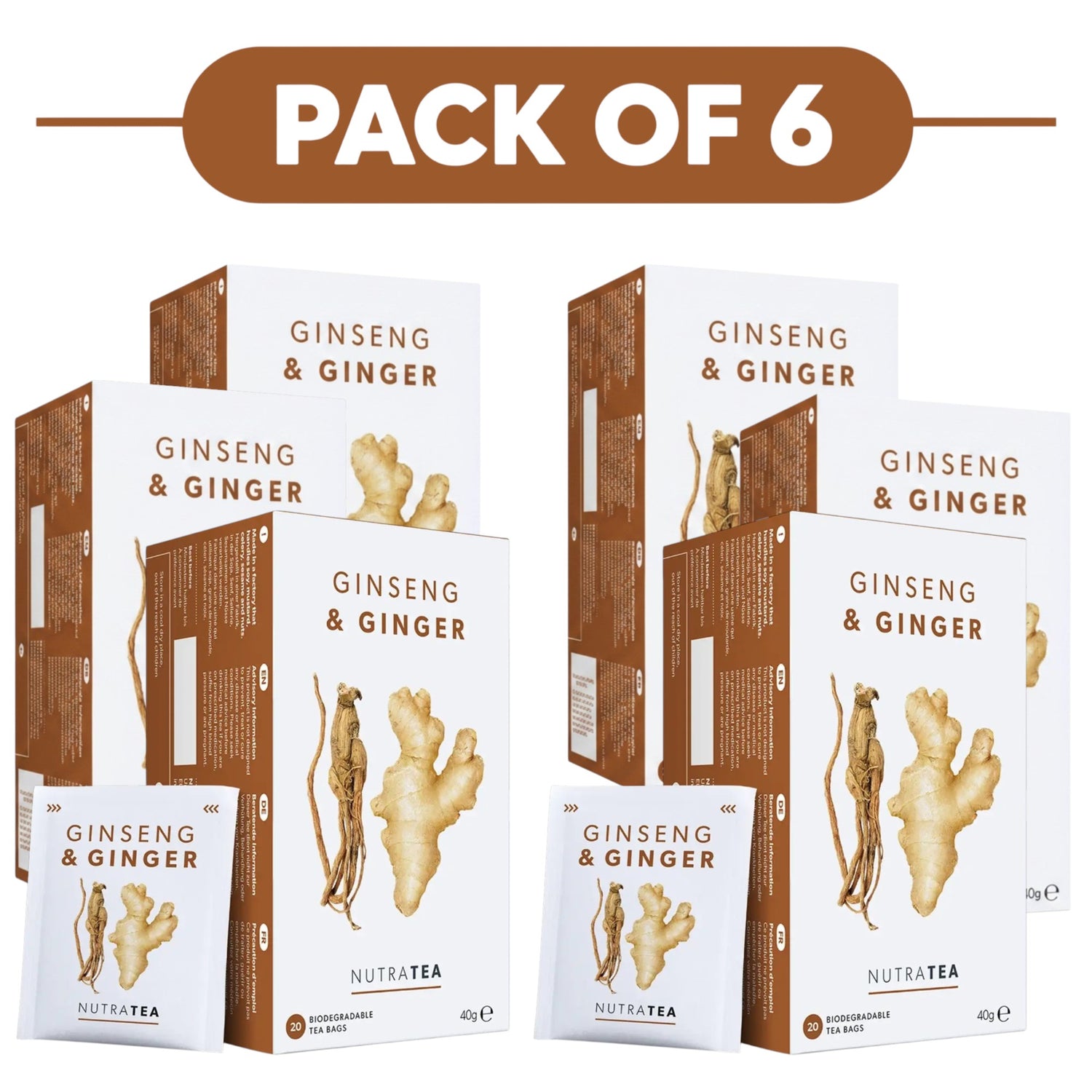 NutraTea Ginseng & Ginger Herbal Tea 20 Tea Bags Pack of 6