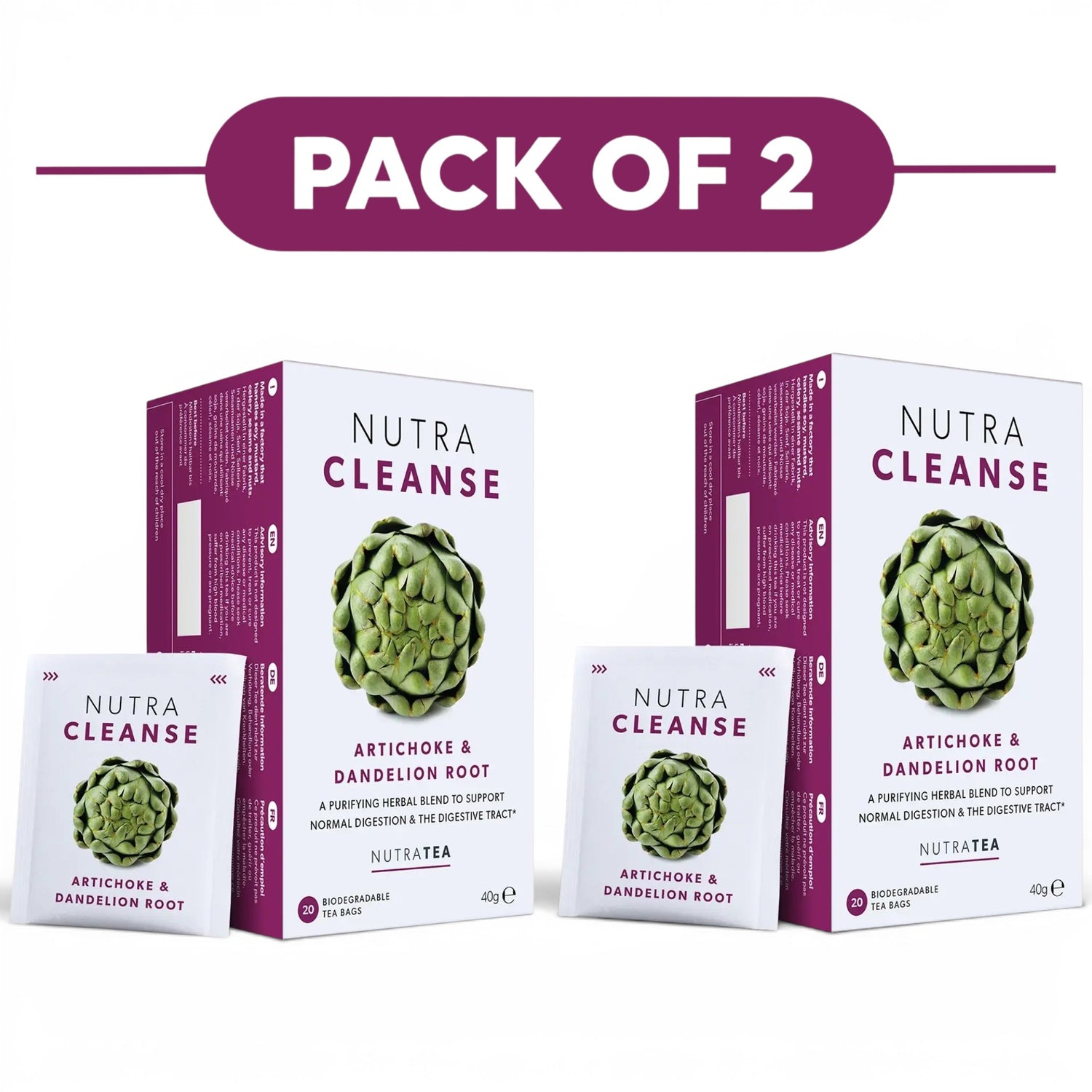 NutraTea NutraCleanse Artichoke & Dandelion Root Herbal Tea 20 Tea Bags Pack of 2