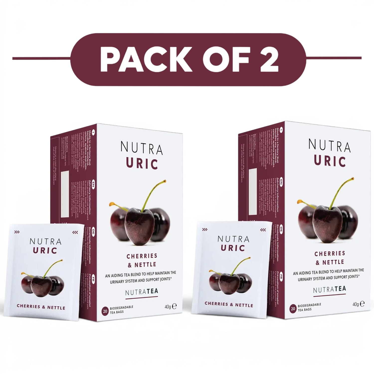 NutraTea NutraUric Cherries & Nettle Herbal Tea 20 Tea Bags Pack of 2
