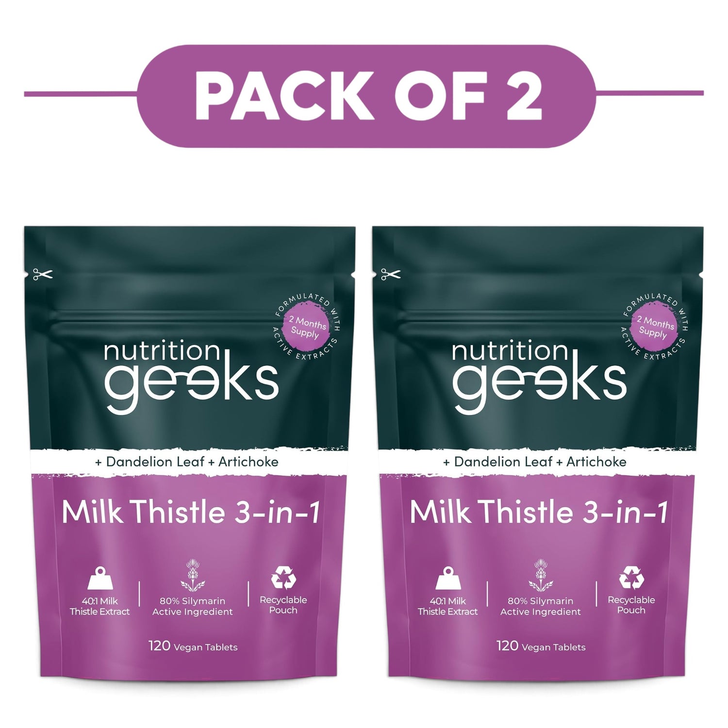 Nutrition Geeks Milk Thistle 3-in-1 120 Vegan Tablets Pack of 2