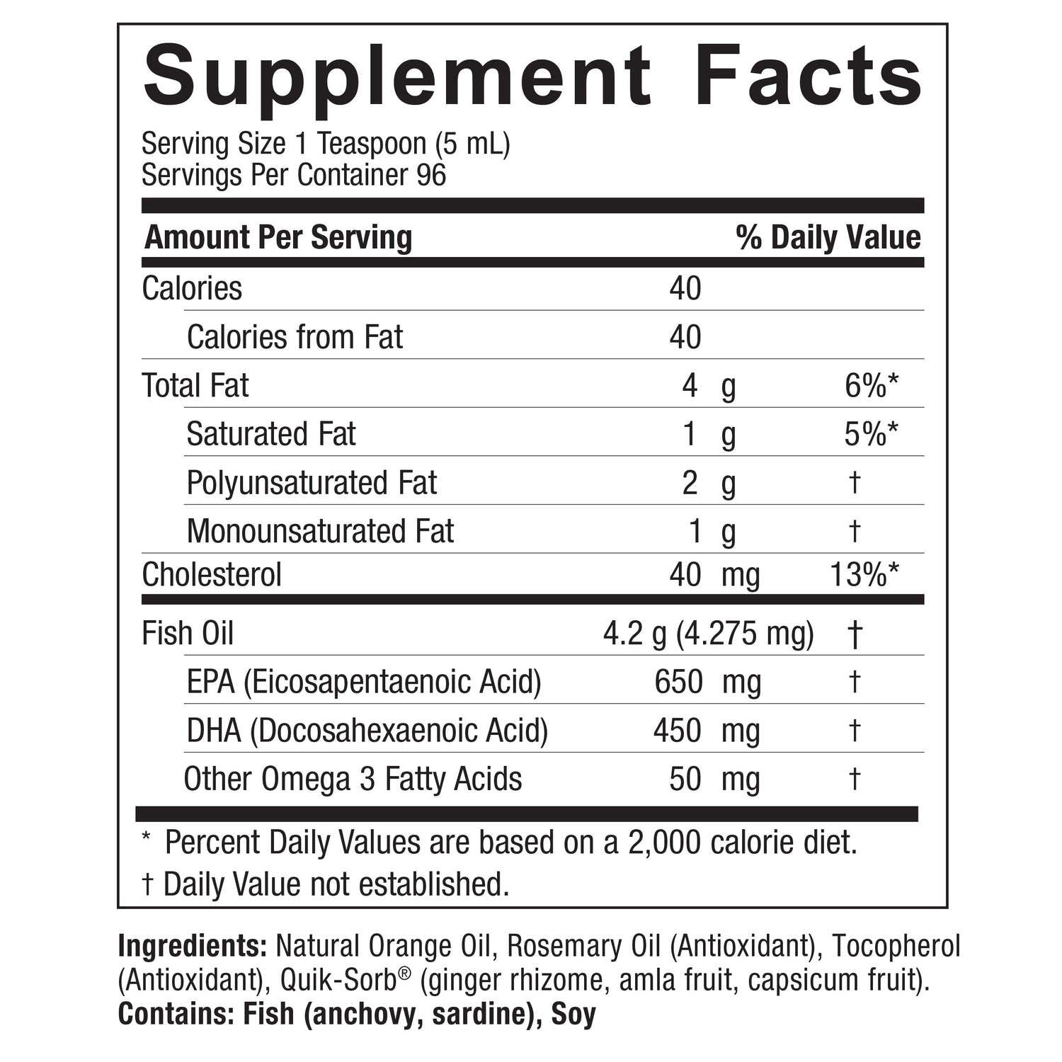 Nature's Answer Liquid Omega-3 Fish Oil 480ml supplement facts and directions