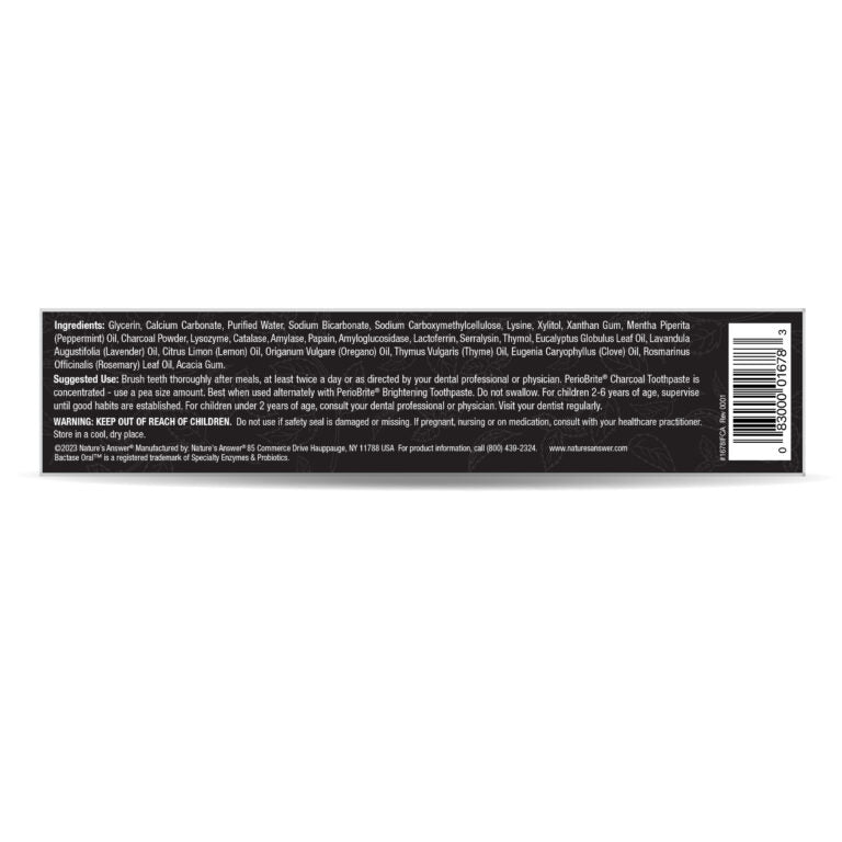 Nature’s Answer PerioBrite activated charcoal toothpaste 113.4g barcode on a white background